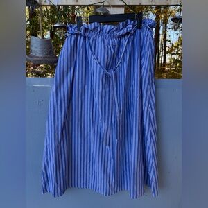 Maeve Anthropologie Blue Stripe Midi Skirt L Paperbag Waist Pockets